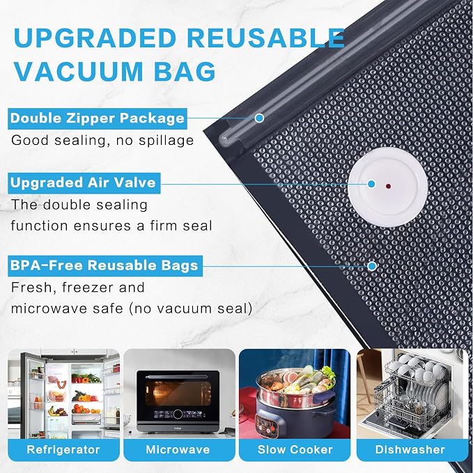 Reusable Vacuum Sealer Bags for Food – 30 Pack BPA-Free Large (11 x 20 in) Vacuum Storage Bags | Freezer & Microwave Safe | Leak-Proof & Odor-Resistant | Compatible With Many Vacuum Sealers - Image 4