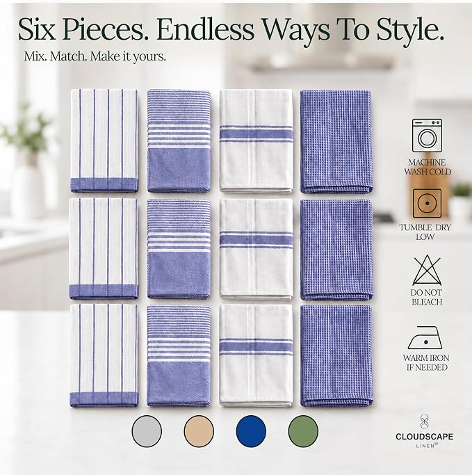 CSL Pack of 12 Kitchen Towels, Absorbent & Soft, Oversized, 18x28- Indigo - Image 4