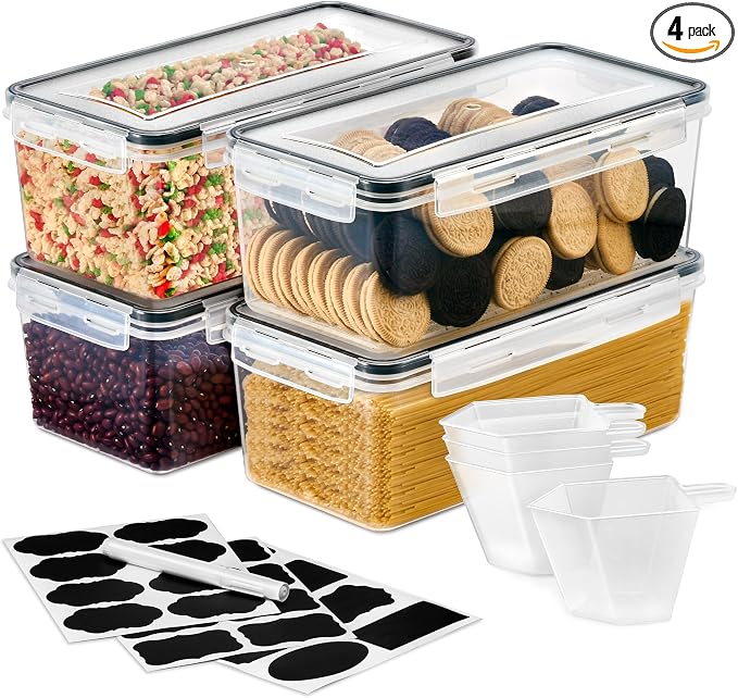Sorbus Food Storage Containers - Pack of 4 - Air Tight, Four-Way Snap Lids Keeps Food Fresh - Store Cereal, Pasta, Flour, Nuts, Candy - Durable Plastic Kitchen Pantry Bins by Sorbus