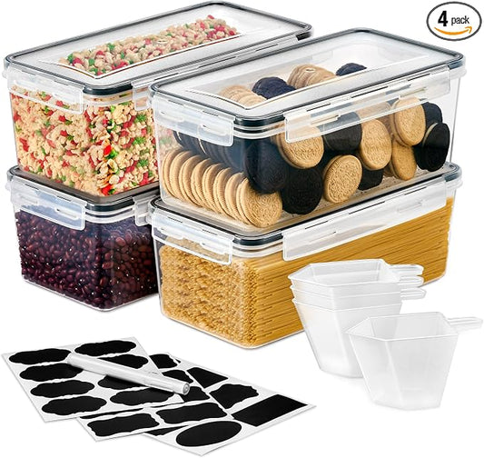 Sorbus Food Storage Containers - Pack of 4 - Air Tight, Four-Way Snap Lids Keeps Food Fresh - Store Cereal, Pasta, Flour, Nuts, Candy - Durable Plastic Kitchen Pantry Bins by Sorbus