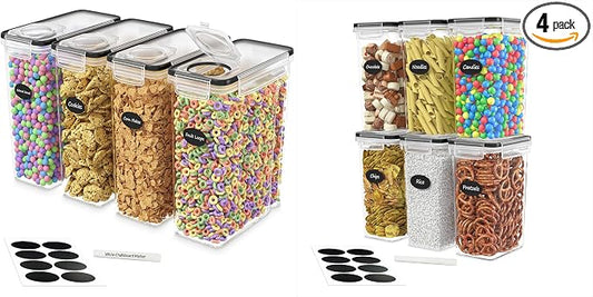 4 Pack Cereal Dispenser Airtight Food Storage Containers and Pack of 6 Plastic BPA Free Kitchen Pantry Storage Containers with Labels and Marker by DW%C3%8BLLZAKITCHEN
