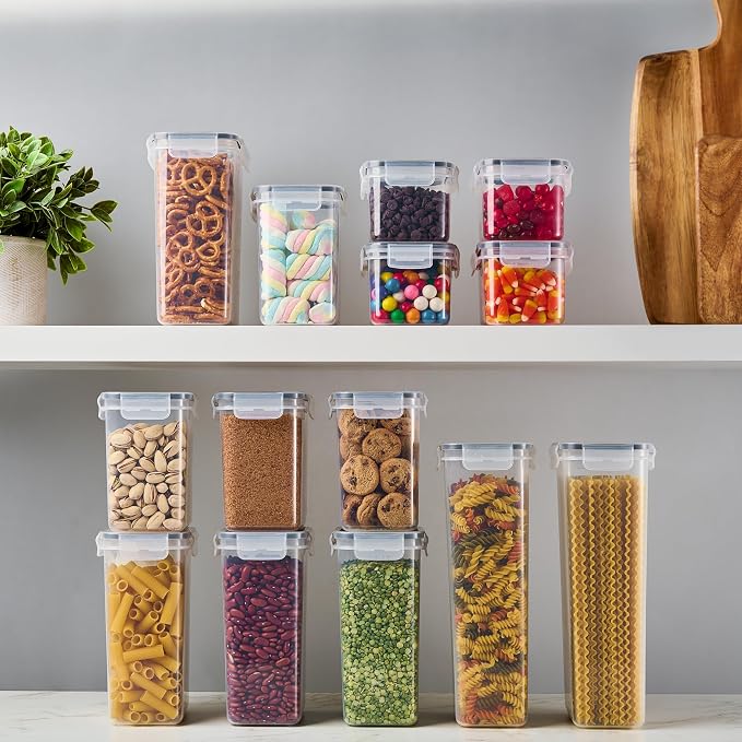 DWËLLZA KITCHEN Set of 14 Airtight Food Storage Containers for Pantry Organization and Storage - Sugar, Flour, Pasta, Spaghetti Plastic Air tight Kitchen Storage Containers With Lids, Labels & Marker - Image 2