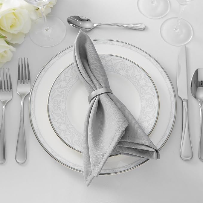 Lann's Linens Set of 144 Cloth Dinner Napkins, 17-inch Polyester Napkins, Washable and Reusable Fabric for Weddings, Hotels, Restaurants - Silver Gray - Image 5