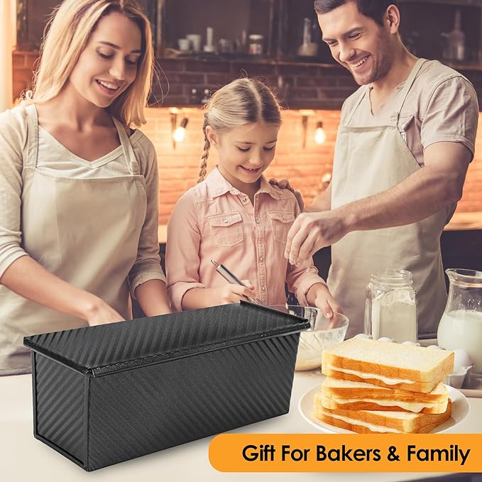2-Pack Black 13inch Pullman Loaf Pan with Lid, Premium Aluminized Steel Non-Stick Coating Bread Pan, PFTE and PFOA-Free, Safe and Healthy Baking for Homemade Bread with Family-sized - Image 7