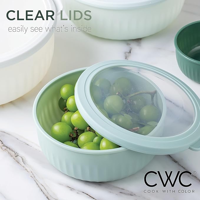 COOK WITH COLOR Prep Bowls with Lids- Wide and Deep Nesting Plastic Small Mixing Bowl Set with Lids, 12 Piece Set - Wide Bowls, Green - Image 6