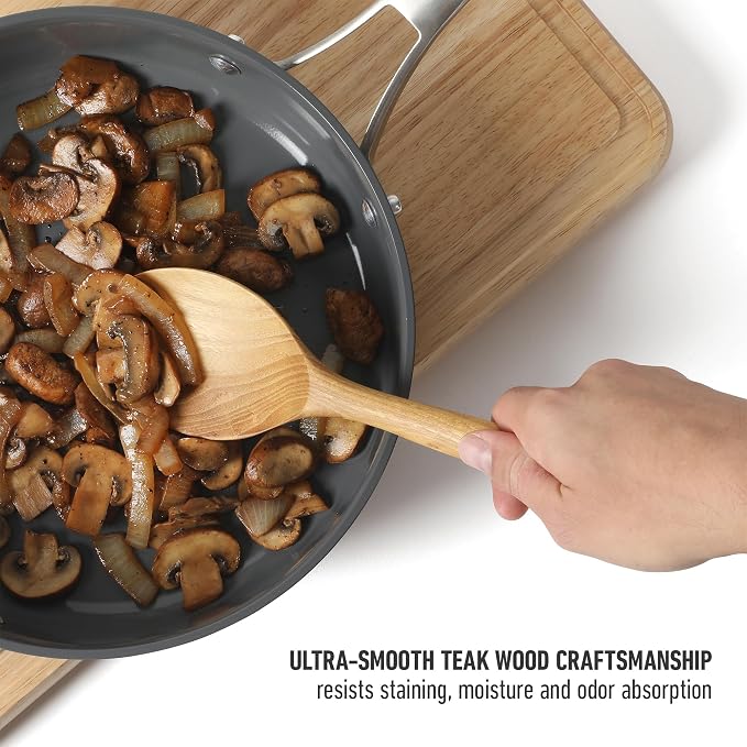 Calphalon Prime 7-Piece Silicone and Teak Wood Kitchen Tool Set, Stainless Steel Kitchen Utensil Set, Kitchen Spoon And Spatula Set, Heat Resistant Non-Slip Kitchen Gadgets Set - Taupe - Image 5