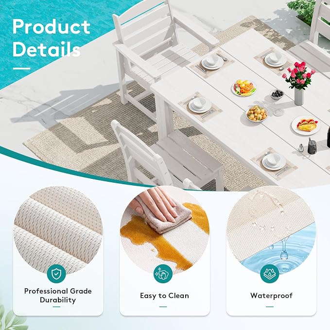 SERWALL 6-Pack Heat Resistant Placemats, Non-Slip Woven Vinyl Table Mats, Washable & Durable for Daily Meals, Indoor & Outdoor Use, Beige - Image 2