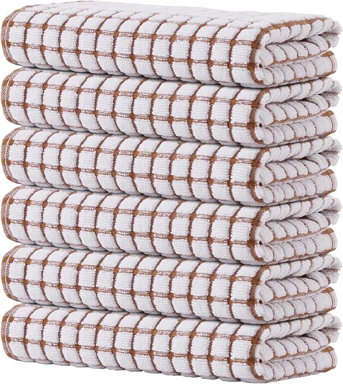 Kitinjoy Cotton 6 Pack Terry Kitchen Towels, Brown | 16 x 25 Inches Super Soft and Absorbent Dish Towels, Quick Drying hand towels for kitchen Drying by Kitinjoy