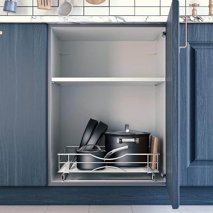 Home Zone Living Pull Out Kitchen Cabinet Organizer | Steel Frame with Handle for Easy Access, 21" x 20" x 5.55", Chrome - Image 4