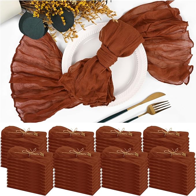 84 Pack Terracotta Cheese Cloth Napkins Gauze Napkin Cloth Bulk Set of 84 Washable Boho Dinner Table Napkins for Wedding Party Baby Shower Birthday Party Decorations，20 x 20 Inch by Teruntrue