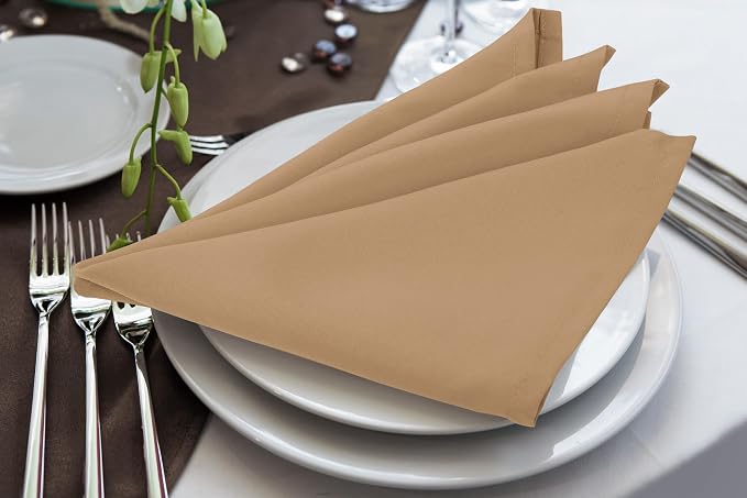 Utopia Home [24 Pack, Beige] Cloth Napkins 20x20 Inches, 100% Polyester Hemmed Edges, Washable and Reusable Ideal for Parties, Weddings and Dinners - Image 4