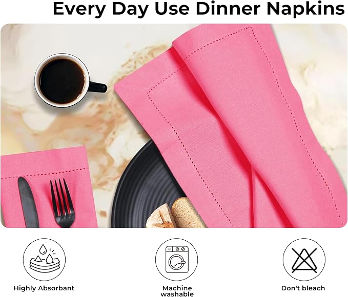 Bedding Craft Set of 12 Hemstitch Baby Pink Cloth Dinner Napkins 100% Cotton - Soft Durable Washable -Ideal for Events Wedding Christmas Thanksgiving Newyear-Perfect Everyday Use Table Linen. - Image 4