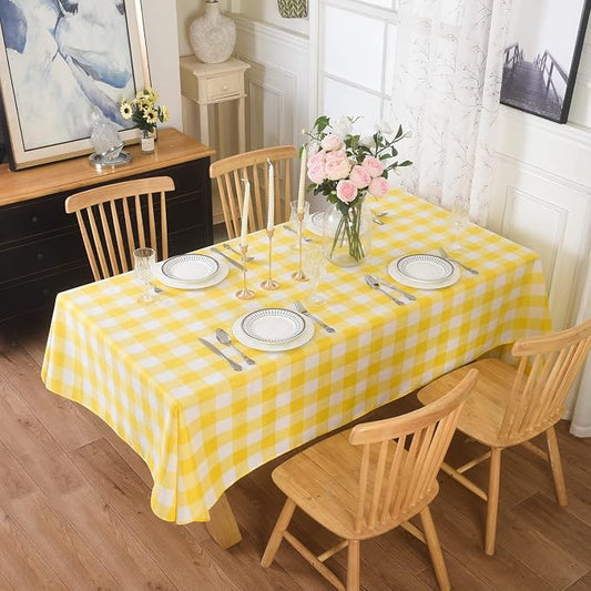 Cupuamon 2 Pack Waterproof Polyester Fabic Rectangle Checkered Tablecloth，60x102 Outdoor Table Cloth，Oil Stain Prevention Table Cloth for Pinics and Parties（Yellow and White） by Cupuamon