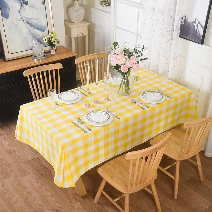 Cupuamon 2 Pack Waterproof Polyester Fabic Rectangle Checkered Tablecloth，60x84 Outdoor Table Cloth，Oil Stain Prevention Table Cloth for Pinics and Parties（Yellow and White） by Cupuamon