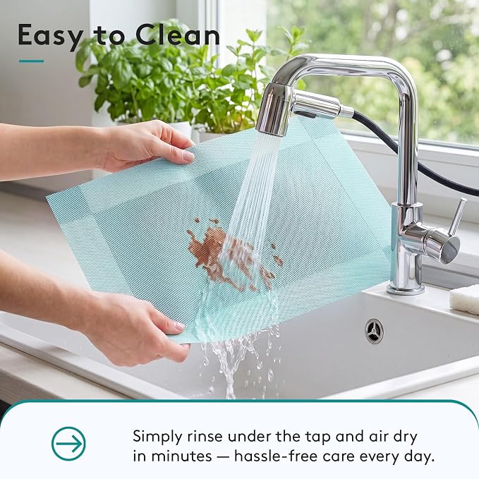 SERWALL 6-Pack Heat Resistant Placemats, Non-Slip Woven Vinyl Table Mats, Washable & Durable for Daily Meals, Indoor & Outdoor Use, Light Blue - Image 5