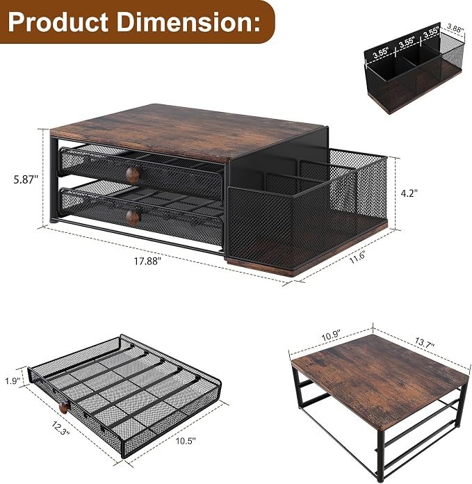 TQVAI K Cup Holder - 60 Capsule Capacity 2 Tier Sliding Pods Storage Drawer with Disposable Cups & Lids Holder, Coffee Bar Station Organizer for Countertop, Black - Image 3