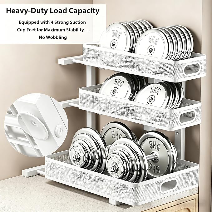 2 Pack Under Sink Organizer, 3-Tier Pull Out Kitchen Cabinet Organizer with 5 Adjustable Heights Metal Slide Out Bathroom Storage Makeup Drawer Rack for Bedroom Office Pantry Home Organization, White - Image 8