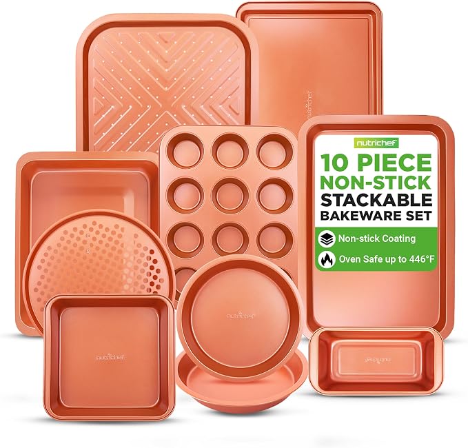 NutriChef 10-Piece Oven Baking Pans Set - Deluxe Carbon Steel Bakeware Set with Non-stick Gray Coating Inside and Out, Dishwasher Safe & PFOA, PFOS, PTFE Free by NutriChef%E2%84%A2Kitchen