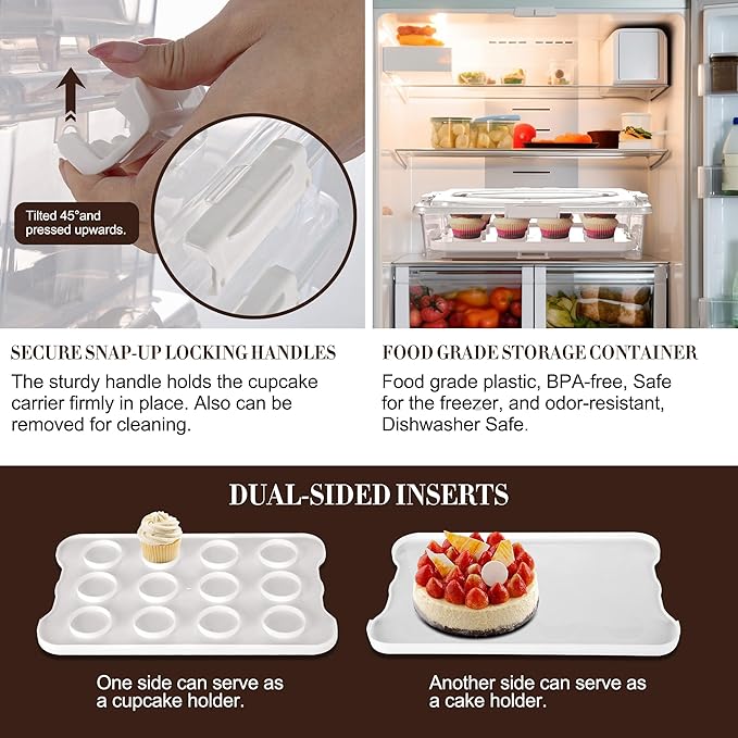 ARC 3-tiers White Cupcake Carrier, Holds up to 36 Cupcakes or 3 Large Cakes | Cupcake Holder and Cake Transport Container- BPA-Free, Great for Parties & Festivals - Image 4