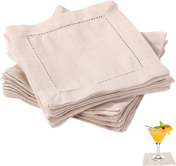 25pcs Linen Cocktail Napkins, 15x15cm/6x6in Reusable Square Cocktail Napkins Suitable for Wedding Birthday Baby Shower Party Home Bar Supplies (Linen Color) by Unknown