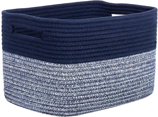 Storage Baskets for Organizing, 14 x 10 x 9” Closet Shelf Woven Baskets, Square Bins with Handles, Cotton Rope Basket for Clothes, Office, Room, Grey+Blue 1 Pack by Unknown