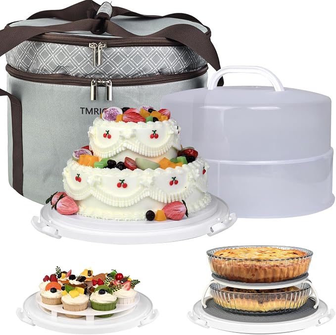 12 Inch Cake carrier Container with Lid and Handles Includes Insulated Bag for Safe Transportation of Buttercream Doesn't Melt Easy for Cakes, Pies and Cupcakes (Grey) by CakePieInsulatedTransportat