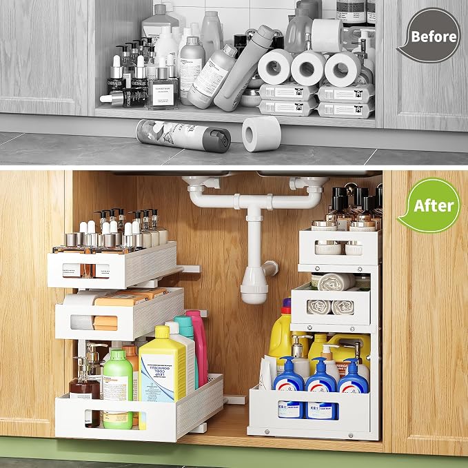 Under Sink Organizer,3-Tier Heavy Duty Pull out Cabinet Organizer Shelf | Height Adjustable,Thickened Metal,Slide out Storage Drawer Rack for Kitchen Bathroom Pantry Laundry Home Organization - Image 8