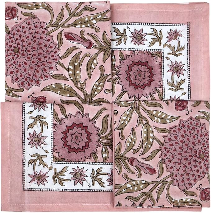 16x16 Inches Cotton Napkins Set of 4, Yellow Green, Washable Hand Block Printed Reusable Cloth Napkins for Dinning, Party, Wedding, Home Decor Autumn - Image 8