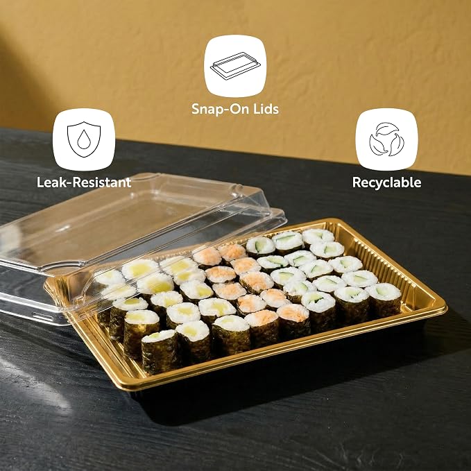 Restaurantware Plastic Sushi Trays 100 Pack of 10 x 7.2 x 1.77 Inch With Clear Lids Leak-Resistant Sushi Take Out Boxes Stackable Containers For Grab-And-Go - Image 4
