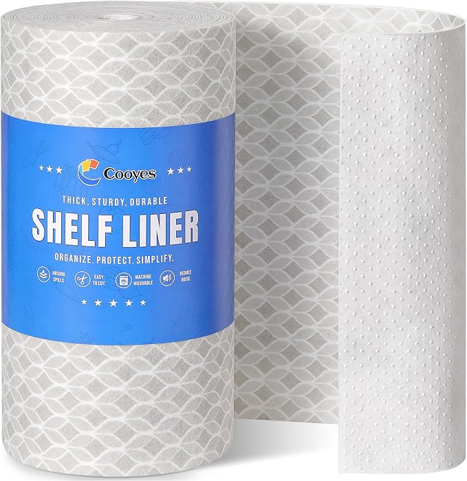 Cooyes French Door Refrigerator Liners 24" x 240", Absorbent Strong Grip Fridge Mats Machine Washable, Non-Adhesive Refrigerator Shelf Liner for Fridge Bins & Kitchen Cabinets, Gray by Cooyes