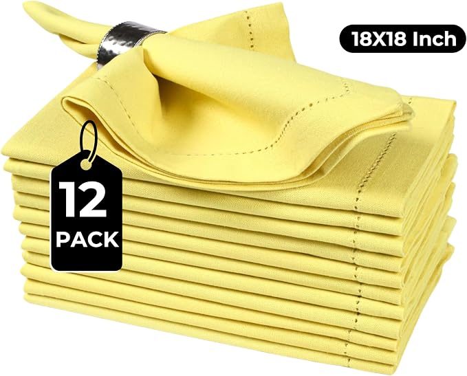 Bedding Craft Hemstitched Cotton Cloth Dinner Napkins Set of 12 – 18x18 Golden Kiwi – Reusable Machine Washable Fabric Napkins for Weddings, Thanksgiving, Christmas & Events - Image 2