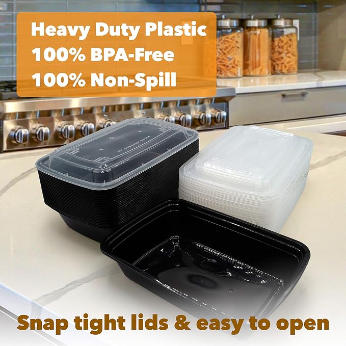 [50 Sets - 38 oz] Meal Prep Containers with Snap Tight Lids - Non-Spill Heavy Duty Food Storage Reusable Freezer Microwavable Dishwasher Safe Plastic Lunch Boxes - Image 3