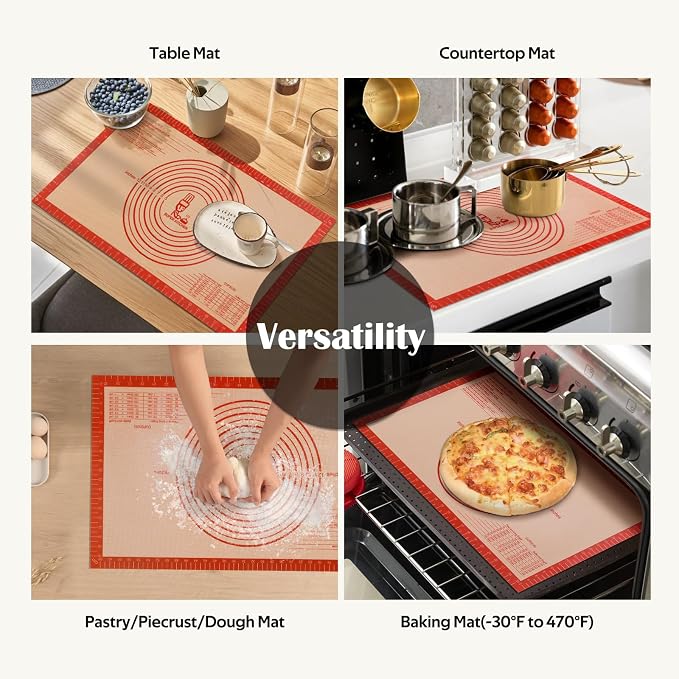Non-slip Silicone Pastry Mat Extra Large Measurements 16''x 26'' Baking Mat | Silicone Baking Mat Counter Mat Dough Rolling Oven Liner Fondant/Pie Crust Sourdough Bread Supplies Folksy Super Kitchen Red - Image 5