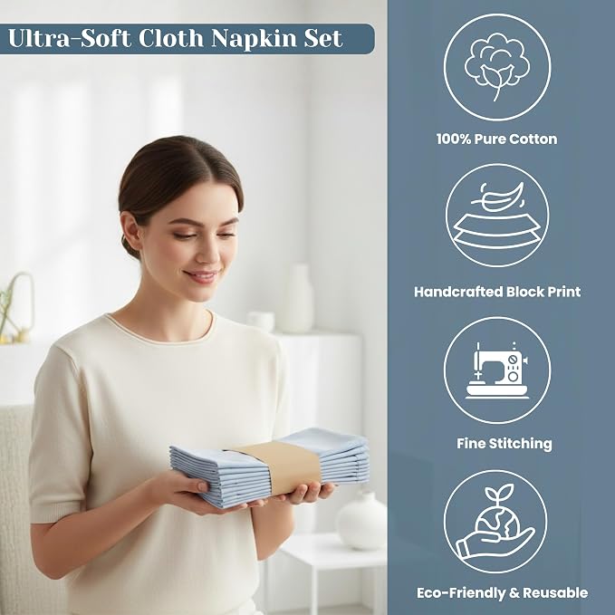 Dusty Blue Cloth Napkins 100% Cotton 10x10 inches Set of 40 – Reusable Soft Washable Fabric Dinner Napkins for Weddings, Parties, Events, Restaurants, Everyday Use – Eco-Friendly Table Napkins - Image 4