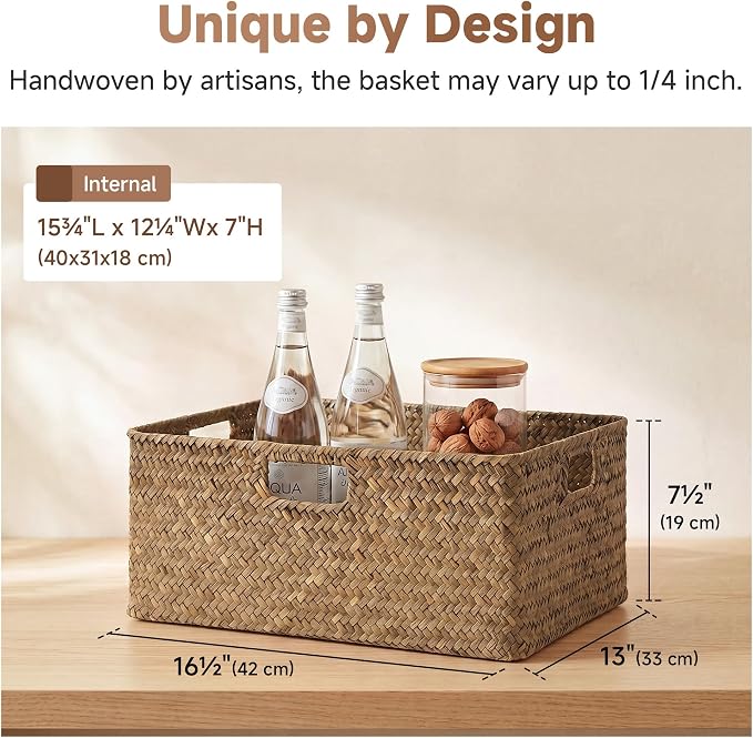 StorageWorks Extra Large Wicker Baskets for Organizing, Seagrass Baskets | Pantry Shelves, Kitchen Closet, Laundry, Bathroom, Table, Decorative, Book, Towel, Blanket, Food, Magazine, Medium, Handle - Image 3