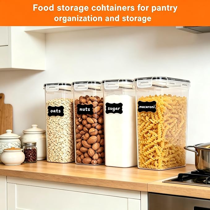 4pk 2.8L Airtight Containers, Clear Stackable Dry Food Storage | 4pk 2.8L airtight canisters with sealed lids block moisture. Sturdy plastic, stackable for kitchen pantry dry food - Image 5