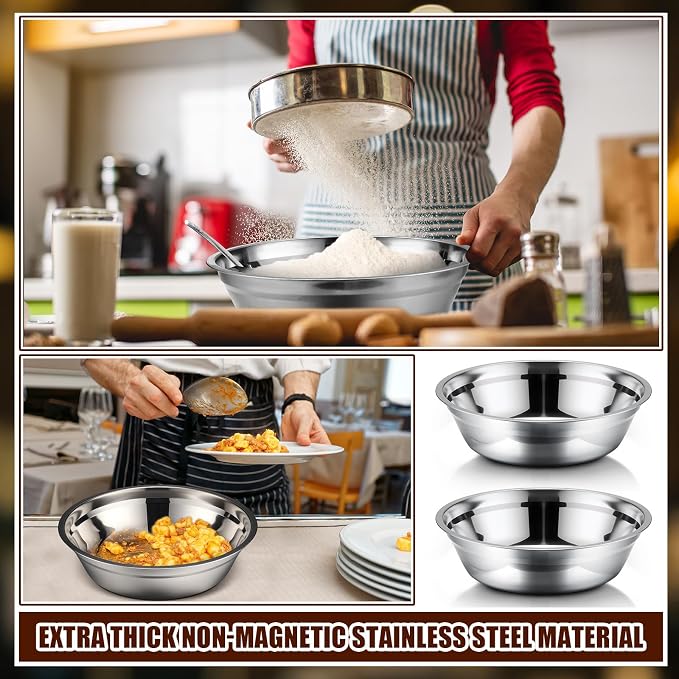 Nuogo 4 Pcs Stainless Steel Mixing Bowls Metal Mixing Bowls Extra Large Basin Salad Basin Deeper Edge Dishwasher Safe Mirror Finish for Home and Commercial, Silver (11 Inch 3.4 Qt) - Image 4
