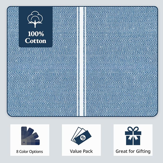 LANE LINEN Kitchen Towels Set - 100% Pure Cotton Dish Towels for Kitchen, Super Absorbent Kitchen Hand Towel, Tea Towels, Soft & Durable Dish Cloths, Pack of 6 – 14”x25”, Indigo - Image 6