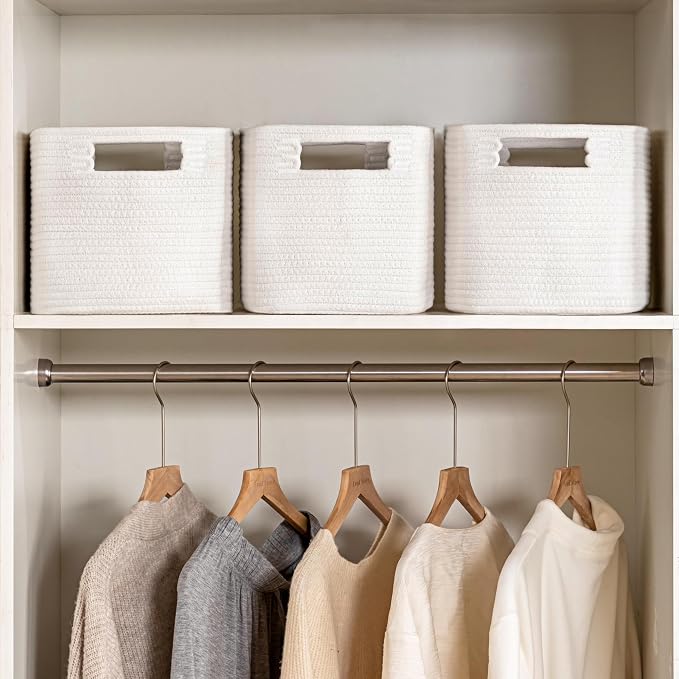 4 Pack Storage Baskets for Organizing, Shelf Baskets with Handles, White | 14.5"Lx9.8"Wx9"H, Woven Basket, Cotton Rope Basket, Toy Storage, Cube Shelf, Gift Baskets Empty, Home Decor - Image 3