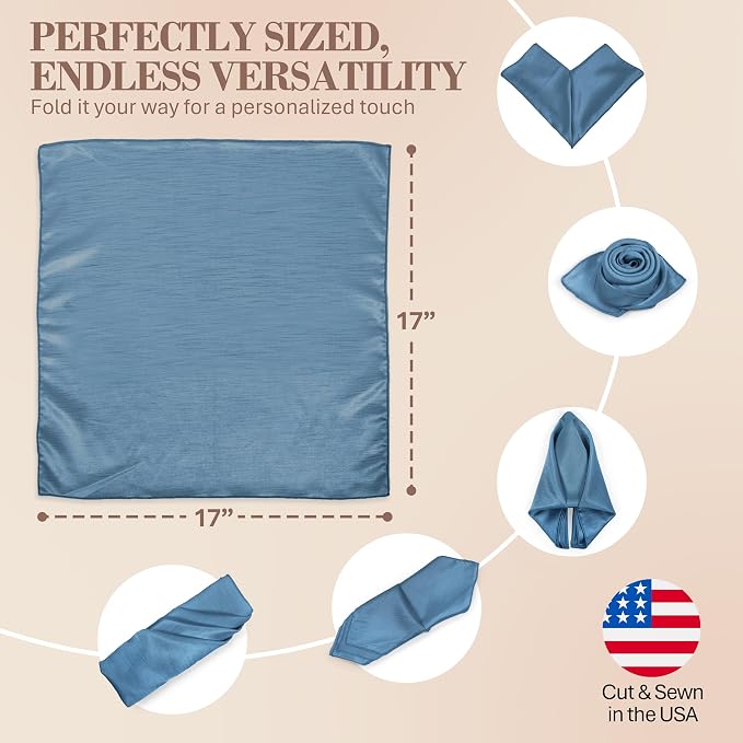 17 x 17-Inch Shantung Satin Cloth Napkins, Slate Set of 60 | Bulk Case of 5 Dozen, Square, 100% Polyester Fabric, Reversible, Faux Dupioni Silk Reverse Side, Machine Washable, Blue - Image 6