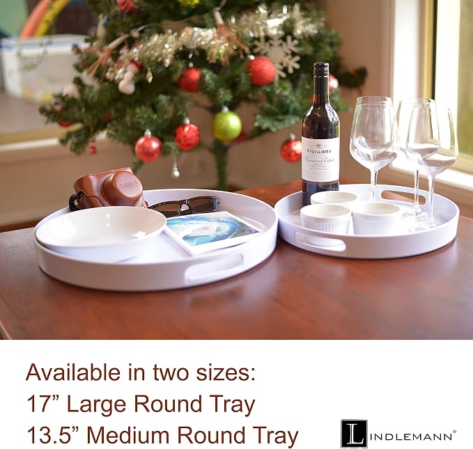 White Serving Tray Large Melamine Platter Round Breakfast Trays with Handles for Coffee Table Ottoman Living Room Home Décor Holiday Celebration & Party (13.5") - Image 8