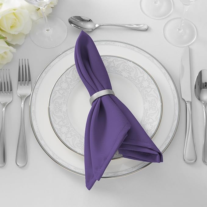 Lann's Linens Set of 144 Cloth Dinner Napkins, 17-inch Polyester Napkins, Washable and Reusable Fabric for Weddings, Hotels, Restaurants - Purple - Image 5