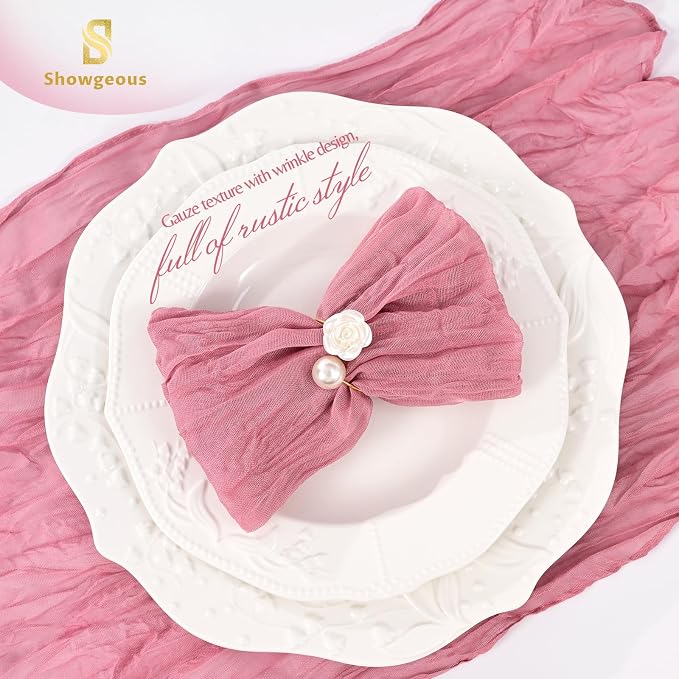 10 Pack Dusty Rose Cheesecloth Napkins 20"x20" Boho Washable Cloth Napkins Set of 10 Wrinkled Cheese Cloth Napkins Gauze Dinner Table Napkin for Wedding Party Baby Shower Birthday Decor - Image 5