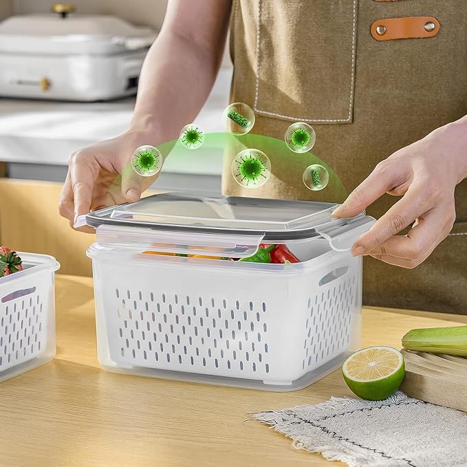 Fruit Storage Containers for Fridge with Removable Colander 8 pcs | Airtight Food Storage Container Dishwasher Safe Produce Saver for Refrigerator Keep Berry Fruit Fresh Longer Small Clear - Image 8