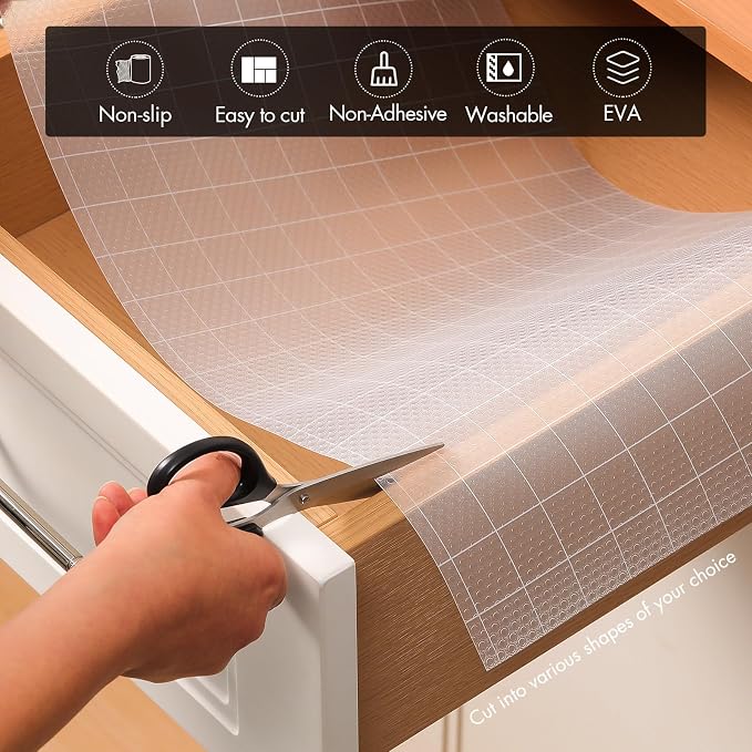 Cooyes Shelf Liner for Kitchen Cabinets – Non-Adhesive Waterproof Drawer Liner – Durable EVA Material Easy-to-Cut Shelf Paper for Refrigerator, Cupboard, Dresser with Modern Pattern - Image 5