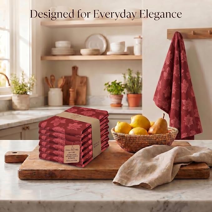 Urban Villa KitchenTowels Cotton DishTowels 20”x30”(Set of 6) Harvest Leaf - Image 5