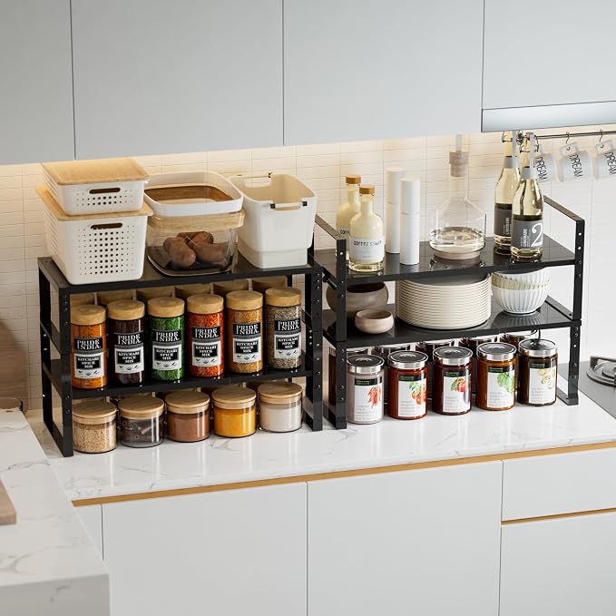 Jojocross Expandable,Stackable Spice Rack,Seasoning Organizer and Storage,Spices Jar Racks for Cabinet,Countertop, Metal Pantry, Cupboard,Laundry Storages,Heavy Duty(2 PACKS/LARGE/BLACK) - Image 2