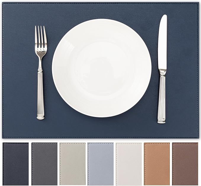 Baroyal Faux Leather Placemats Set of 6 Vinyl Washable Wipeable Table Mats for Kitchen Dining Table Heat Resistant Waterproof Modern Indoor/Outdoor Placemats Non-Slip Easy Clean Place Mats (Navy Blue) by BAROYAL