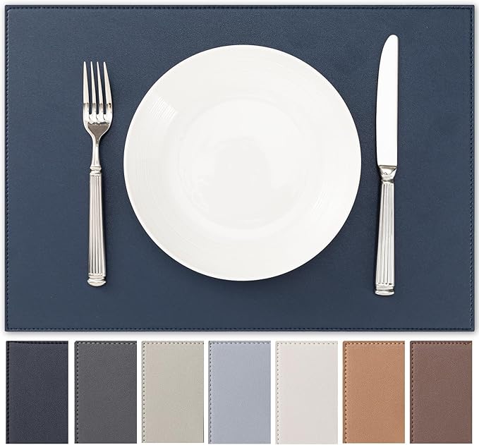 Baroyal Faux Leather Placemats Set of 4 Vinyl Washable Wipeable Table Mats for Kitchen Dining Table Heat Resistant Waterproof Modern Indoor/Outdoor Placemats Non-Slip Easy Clean Place Mats (Navy Blue) by BAROYAL