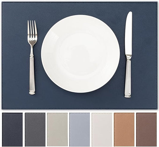 Baroyal Faux Leather Placemats Set of 4 Vinyl Washable Wipeable Table Mats for Kitchen Dining Table Heat Resistant Waterproof Modern Indoor/Outdoor Placemats Non-Slip Easy Clean Place Mats (Navy Blue) by BAROYAL